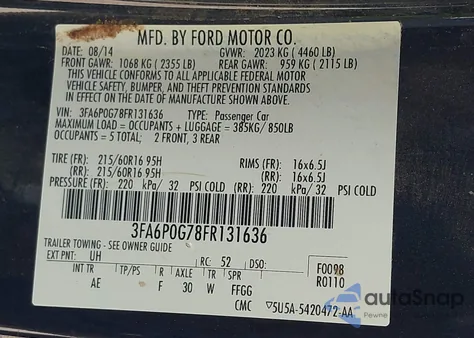 2015 Ford Fusion S from USA, damaged, VIN 3FA6P0G78FR131636